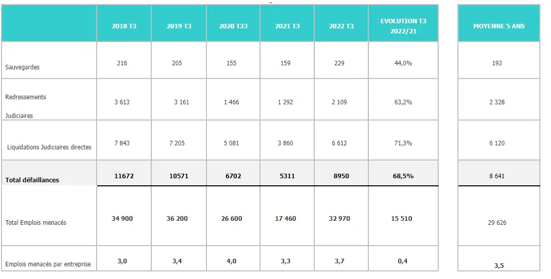 defaillance entreprise france